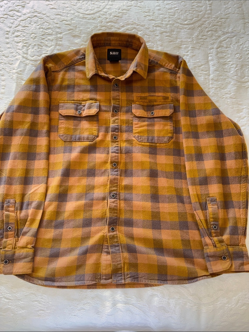 5.11 Tactical 100% Cotton Yellow Plaid Button-Up Shirt EUC XL